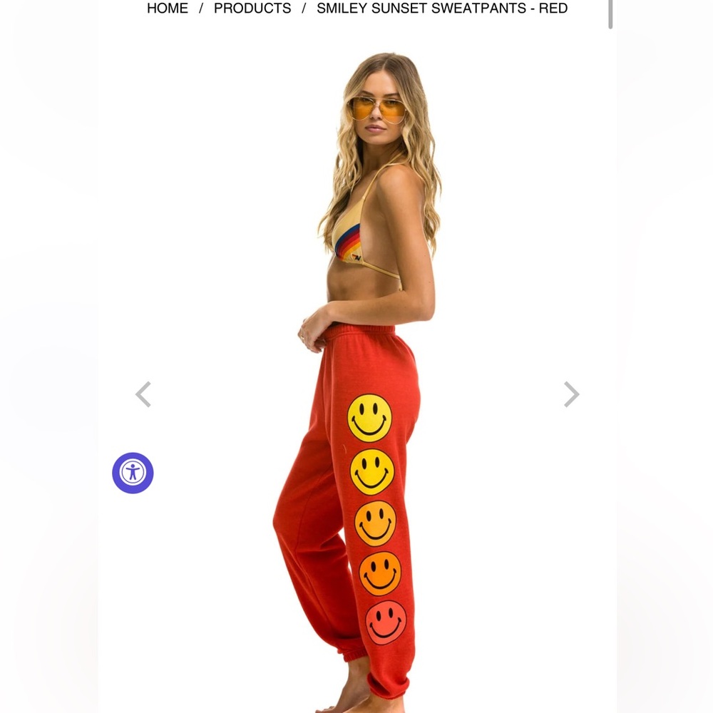 Aviator Nation red sunset smiley sweatpants